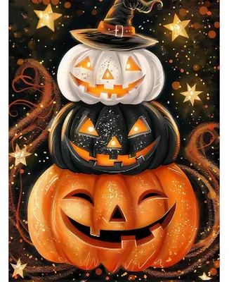 Image de Kit de peinture diamant pour adultes, thème Halloween, motif citrouille, dimensions 30x40 cm