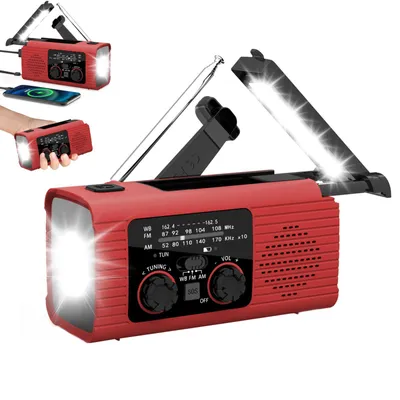 Produktbild von Notfall-Solarradio,4000mAh Akku Kurbelradio mit Solar und LED Taschenlampe, FM/AM/WB Radio mit SOS-Alarm Taschenlampe,Selbstbetriebenes Kurbelradio