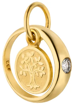 Produktbild von Taufring Anhänger Lebensbaum 333 Gold Gelbgold mattiert mit Zirkonia Ø 10,2mm