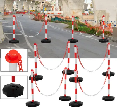 Obrázek produktu pro Clanmacy Zábranové sloupky 8X Zábranová páska Výstražné sloupky Zábranové majáky Zasazené do betonu Sloupky s řetězem 1,4 m