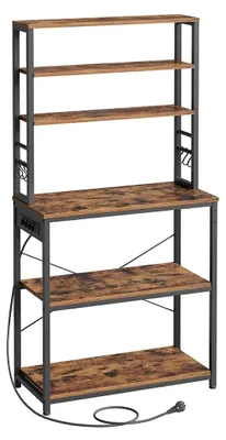 Produktbild von Küchenregal mit Steckdosen, Vintage Braun-Schwarz - 40 x 80 x 167 cm