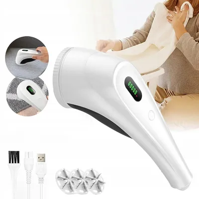 Produktbild von Elektrischer Fusselrasierer, Fusselentferner mit LED-Anzeige, 2 Höhenstufen, wiederaufladbar, inklusive 4 Ersatzklingen für Pullover, Sofa, Wolle