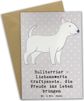 Produktbild von Mr. & Mrs. Panda Grußkarte Bullterrier Kraftpaket - Grau Pastell - Geschenk, Bullterrier-Fans, Familienhunde, Hunderasse, treue Begleiter, glückwunschkarten, Energie