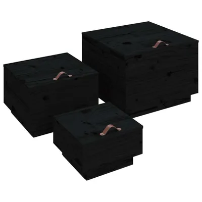 Produktbild von Aufbewahrungsboxen mit Deckeln 3 Stk. Schwarz Massivholz Kiefer