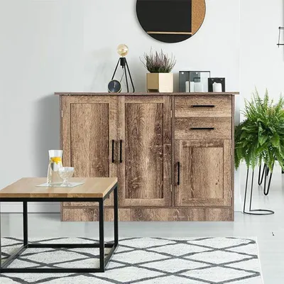 Obrázek produktu pro Komoda, kuchyňská skříň, úložná skříň, komoda – šedá – 110x41x79 cm – 2 zásuvky, 3 dveře