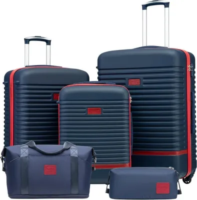Produktbild von COOLIFE Koffer Trolley Set 5tlg ABS Hartschalen 4 Rollen TSA-Schloss Blau/Rot