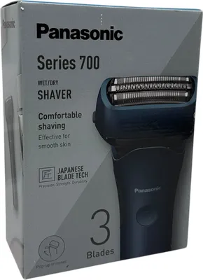Image de Panasonic Series 700 ES-ALT4B Rasoir pour hommes, 3 lames, humide et sec, portable, sans fil, étanche, capteur de densité de barbe, tête de rasage flexible, tondeuse pliable, bleu foncé