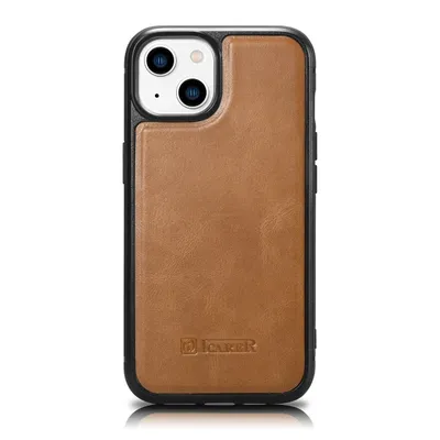 Zdjęcie produktu dla iCarer Leather Oil Wax etui pokryte naturalną skórą do iPhone 14 Plus brązowy (WMI14220719-TN)