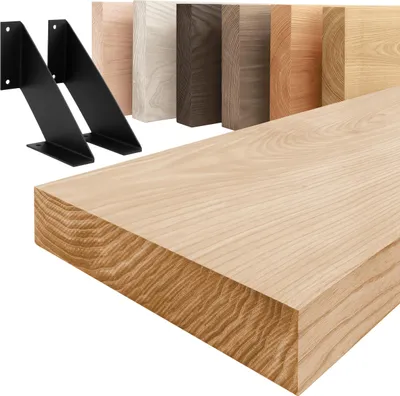 Produktbild von LAMO Manufaktur Wandregal Holz Gerade  |  Regal Farbe: Natur | mit schwarzem Vintage Regalträger | 100 cm