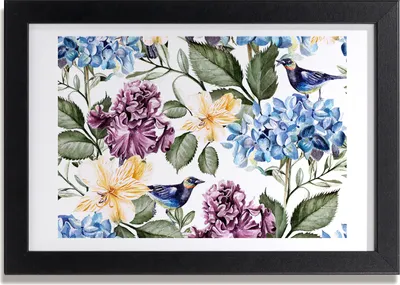 Produktbild von Bild 30x20 MDF-Rahmen, Wandkunst Blumen und Vögel