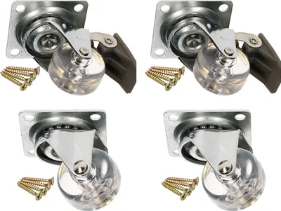 Produktbild von KOTARBAU® 4er Set (2 mit Bremse) Transparente Möbelrollen Ø 35 mm für alle Bodenarten Lenkrollen Gummirollen Transportrollen Sofarollen Schieberollen