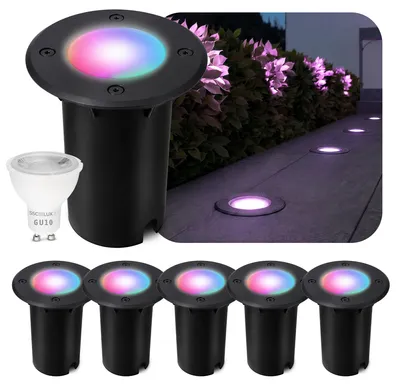 Produktbild von SSC-LUXon 6er-Set LED Bodeneinbaustrahler KALPA rund schwarz Bodenleuchte IP67 trittfest & befahrbar Smart LED RGB+W dimmbar
