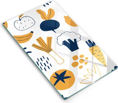 Produktbild von Glasschneideplatte - Herdabdeckplatte - 30x52 cm - Schneidebrett - Spritzschutz - Lebensmittelillustration