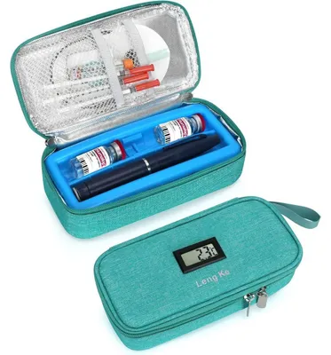 Immagine prodotto di Borsa termica con indicatore di temperatura, adatta per penne di insulina, fiale e siringhe, approvata dalla TSA, colore verde