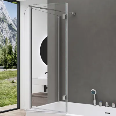 Produktbild von doporro 80x120x140cm Design-Duschwand für Badewanne Badewannenaufsatz Duschabtrennung 6mmESG-Sicherheitsglas inkl.NANO-Beschichtung Badewannenfaltwand