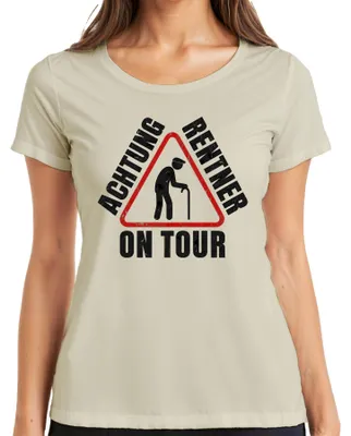 Immagine prodotto di Maglietta da donna con scritta "Nonno in pensione: un viaggio divertente", stile ironico, per nonni. Taglia: M