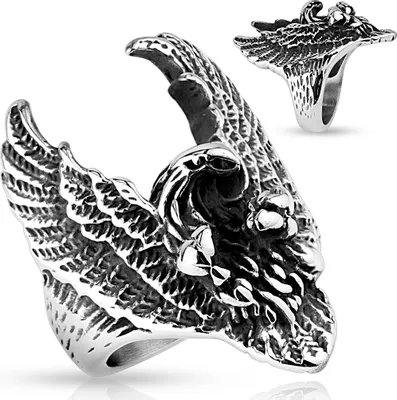 Produktbild von Ring Herren Biker Gothic Adler Flügel Eagle Wings Punk Massiv Rocker Edelstahl  59 - Ø 18,95 mm