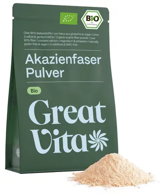 Produktbild von GreatVita Akazienfasern Pulver 400g | aus biologischem Anbau, 90% Ballaststoffe, löslich & geschmacksneutral