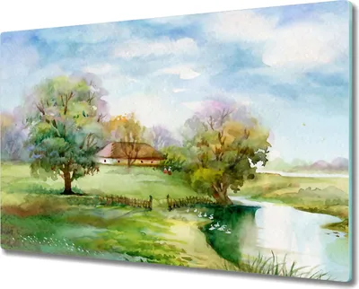 Produktbild von Coloray Herdabdeckplatte 80x52 cm Schneidebrett Kochplattenabdeckung Küchenbrett Hackbrett - Das Dorf Baum Himmel