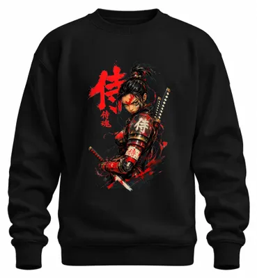 Zdjęcie produktu dla Bluza z kapturem "Samurajka z kataną", styl anime, lata 2000, czarna, rozmiar S