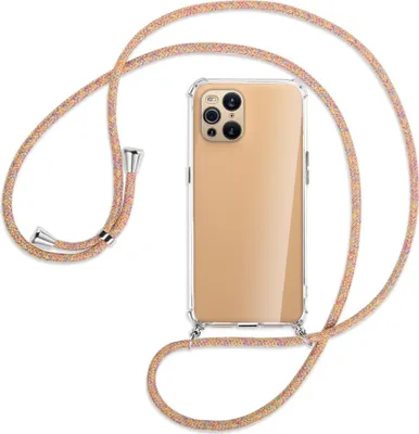 Produktbild von Handykette Backcover-Schutzhülle mit Band (Metall silberfarben) für Oppo Find X3 Pro - Rainbow