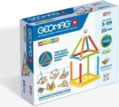Zdjęcie produktu dla Magnetyczne Klocki Konstrukcyjne Geomag Supercolor, 25 elementów, Plastik Recyklingowany, 3+ lat