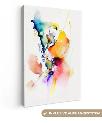 Produktbild von MuchoWow® - Leinwandbilder - Aquarell - Regenbogen - Abstrakt - Kunst, Wandbild, Wanddeko Bilder Wohnzimmer, 40x60 cm