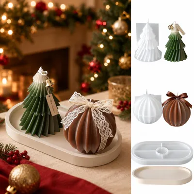 Productafbeelding van Siliconen gietvormen - set van 3 voor kerstboomornamenten en een dienblad