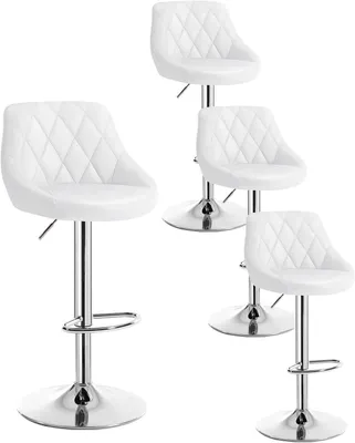 Produktbild von WOLTU 4er Set Barhocker Barstuhl leichte reinige Kunstleder, Gute gepolsterte Sitzfläche, Höhenverstellbar 360° Drehbar, Farbwahl, Weiß