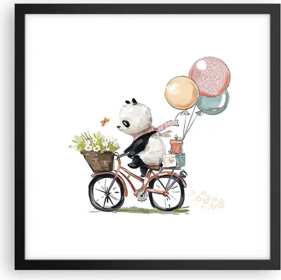 Produktbild von Gerahmtes Poster - Schwarzer Rahmen - Panda Fahrrad Kinder - 40x40 cm - Wand Bild - Wanddeko - Wandbilder - Kunstposter - Wandposter - Bilderrahmen - Bilder - Kunstdruck - P2BAC40x40-4707