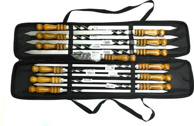 Produktbild von Set aus 12 Schaschlikspießen mit Tasche Schampura Grillspieße aus Edelstahl Fleischspieße BBQ Lagerfeuer Spieße