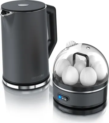 Produktbild von Arendo - Set Wasserkocher ELEGANT mit Eierkocher SEVENCOOK Edelstahl Grau, Wasserkocher 1,5L 40° - 100°C Warmhaltefunktion, Eierkocher 1-7 Eier, Messbecher
