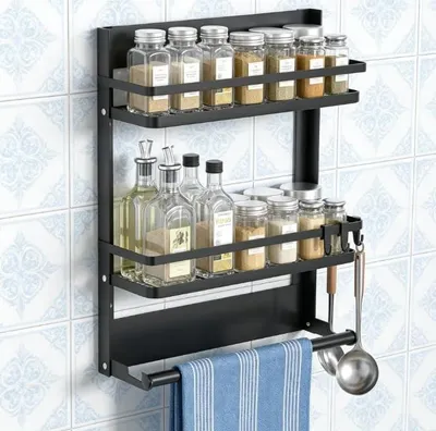 Produktbild von Wandregal mit Küchenrollenhalter und 4 Haken für eine organisierte Küche