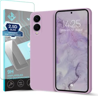 Produktbild von Hülle für Samsung Galaxy S25 Edge mit 9H Displayglas Displayschutz Plus Case Cover Bumper Silikon Softgrip Schutzhülle Farbe: Lila