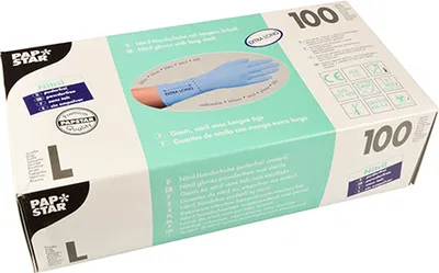 Produktbild von Papstar Handschuhe aus Nitril in der Größe L blau Puderfrei 200 Stück