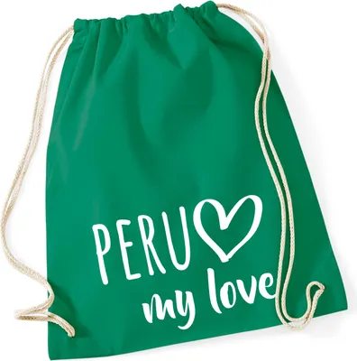 Produktbild von Huuraa Turnbeutel Peru my love 12 Liter Kelly Green Baumwolle Rucksack Geschenkidee