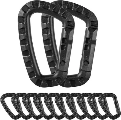 Immagine prodotto di Moschettoni tattici - Plastica - 12 pezzi - Nero - Outdoor