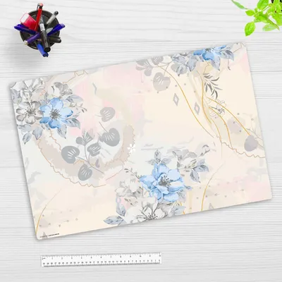 Produktbild von Schreibtischunterlage für Kinder und Erwachsene - Blaue Blumen Aquarell - 60 x 40 cm - aus Premium Vinyl -  Germany