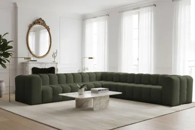 Produktbild von Ecksofa Designersofa SOLVIE XL in Stoff Tiffani Grün Seite Universal