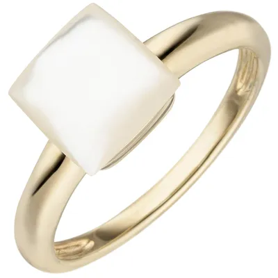 Produktbild von Ring aus 925 Silber vergoldet mit Perlmutt 8,4mm Fingerring schlicht Damen, Ringgröße:Innenumfang 58mm Ø18.5mm