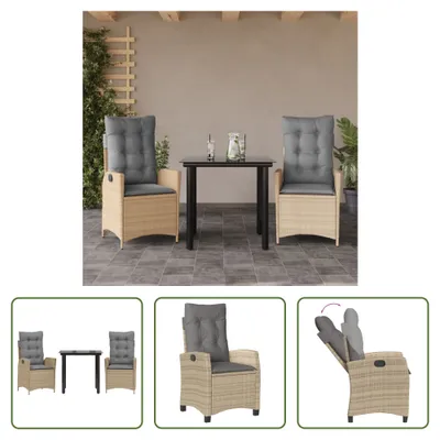 Produktbild von The Living Store 3-tlg. Garten-Essgruppe mit Kissen Beige Poly Rattan