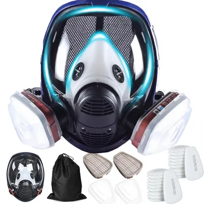 Immagine prodotto di Maschera facciale riutilizzabile - Maschere antigas con filtro - Maschera antipolvere industriale - 10 dischetti di cotone filtranti - 5 paia di guanti - Adatta per verniciatura a spruzzo/levigatura/pittura