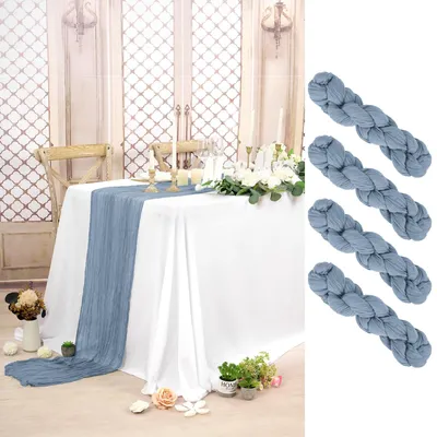 Produktbild von Set von 4 Cheesecloth Tischläufern - 3m lange Dusty Blue Boho Dekoration