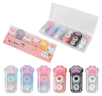 Produktbild von Kawaii Korrekturband Set 6, Niedliche Korrekturroller, 5 mm x 6 m, Katzenpfoten Design, fuer Schule