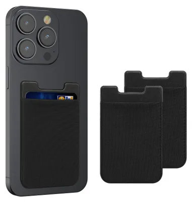 Produktbild von kwmobile 3x Stick-on Kartenhalter für Kreditkarten - Stoff Halter - 5,7 x 8,9 cm - Wallet mit Platz für bis zu 5 Karten oder Scheine - Schwarz Schwarz