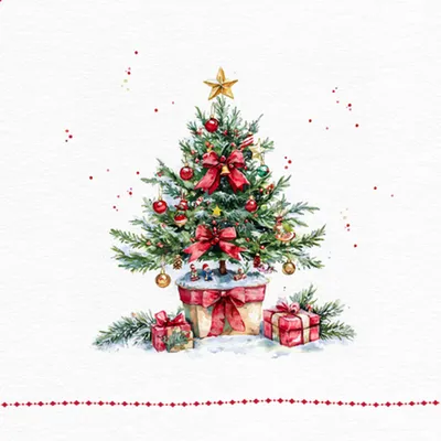 Produktbild von Servietten Papier 33x33cm 3-lagig mit Weihnachtsbaum Motiv 20 Stück