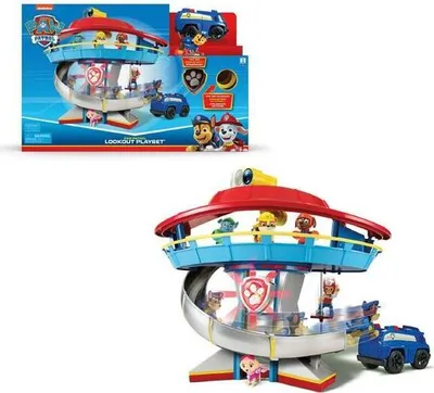 Imagen del producto de Juego de la base de operaciones de Paw Patrol, que incluye la figura de Chase y un vehículo base. Es una torre de juegos, un juguete adecuado para niños a partir de 3 años, con efectos de luz y sonido