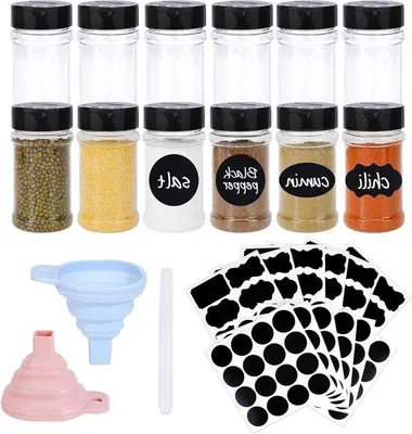 Produktbild von Famanu Gewürzgläser mit Streuer 170 ml - Vorratsbehälter mit Trichter und Etiketten - Luftdichte Gewürzregale - Set von 6 Gewürzgläsern quadratisch