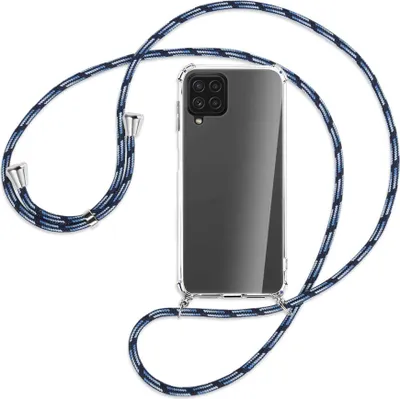 Produktbild von Handykette Backcover-Schutzhülle mit Band (Metall silberfarben) für Samsung Galaxy A22 4G (A225) - Blautöne