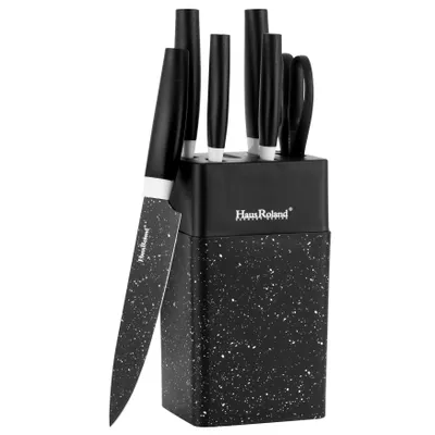 Produktbild von Schäfer Messerblock 7-teiliges Edelstahl Messer-Set mit Messerblock Universal Schäl in Schwarz Messerset Schere